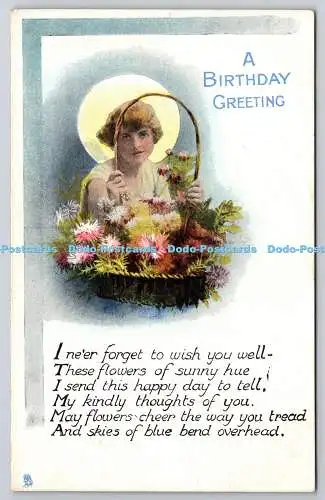 R773209 A Birthday Greetings Woman with Basket Tuck Gem No 1301 1918