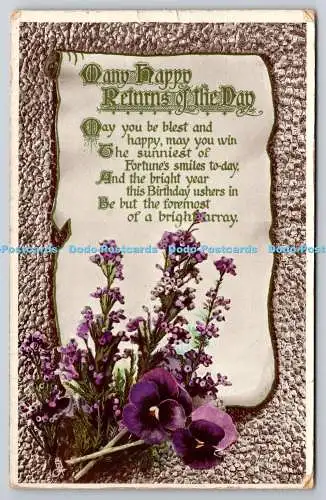 R772027 Viele Happy Returns of the Day Flowers Tuck Gem Birthday Series R 2199 19