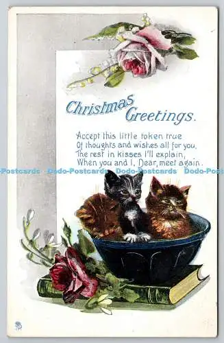 R773258 Weihnachtsgrüße Katzen Rose Buch Tuck Gem Nr. C 7490