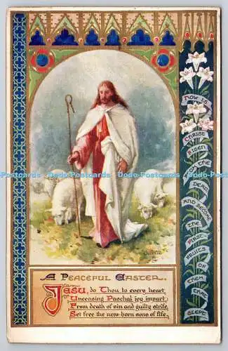 R772038 A Peaceful Easter Sheeps Jesus Tuck Oilette Serie E 145 PM Putney 1910