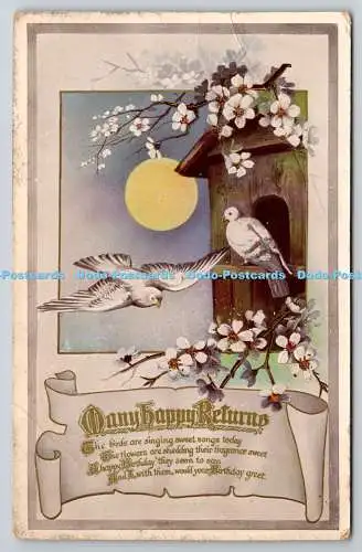 R772072 Many Happy Returns Birds Flowers Tuck Gem Glosso No R 100