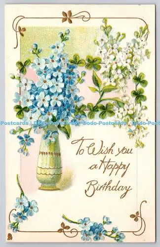 R772085 To Wish You a Happy Birthday Vase With Flowers Tuck Birthday Series No R