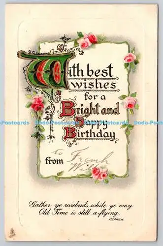 R772093 With Best Wishes For a Bright and Happy Birthday Tuck Birthday Series No