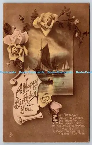 R772097 A Happy Birthday To You Ships Flowers Tuck Carbonette No R 363