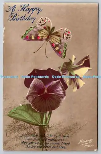 R773371 A Happy Birthday Butterfly Flower Levy Fils Paris