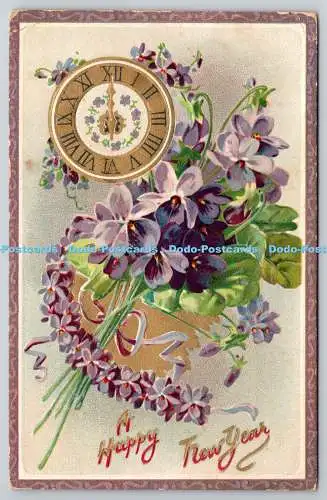 R772256 A Happy New Year Clock Flowers Tuck Happy Hours Series of New Year No 60