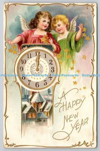 R772257 A Happy New Year Clock Angels Tuck New Year Series No 145 1908