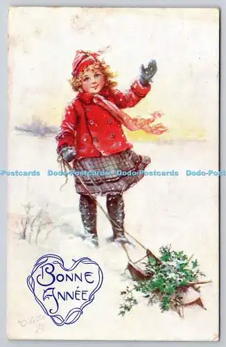 R772259 Bonne Annee Girl Winter Time Tuck Oilette C 1068 1911