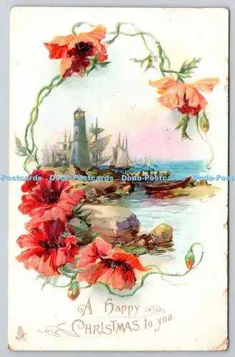 R772260 A Happy Christmas To You Ships Flowers Tuck Christmas Serie Nr 107