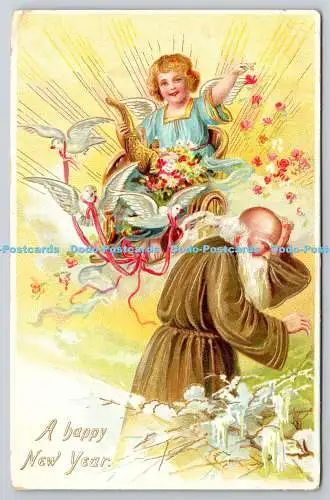 R772261 A Happy New Year Birds Man Children Tuck New Year Postcards Series No 11