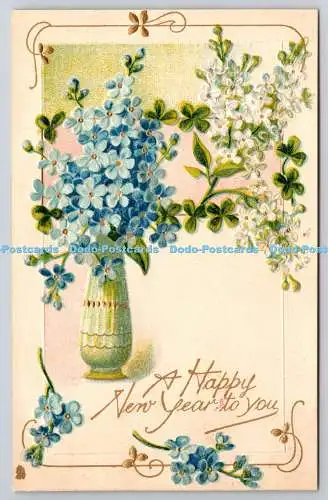 R772262 A Happy New Year To You Vase With Blue Flowers Tuck Christmas Series No