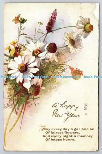 R772272 A Happy New Year Flowers Tuck Oilette 9601