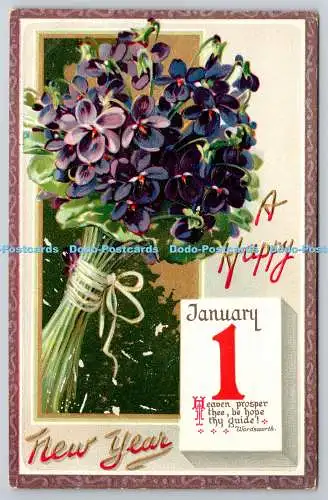 R772277 A Happy New Year Flowers Tuck Happy Hours Serie von Neujahr Postkarten