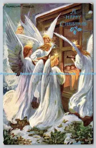 R772339 A Happy Christmas Guardian Angels Tuck Oilette C 166