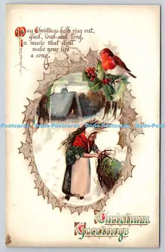 R772364 Weihnachtsgrüße Dorf Vogel Tuck Weihnachten Serie Nr C 2077