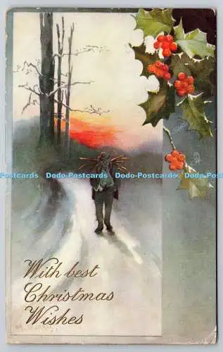 R772371 With Best Christmas Wishes Forest Red Berries Tuck Oilette 8692 1906