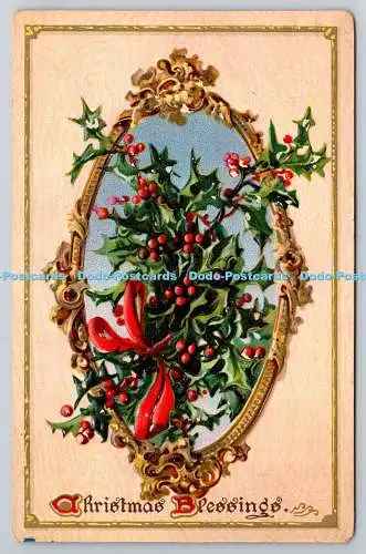 R772376 Christmas Blessings Red Berries Tuck Holly Postkarten Serie Nr. 100 PM S