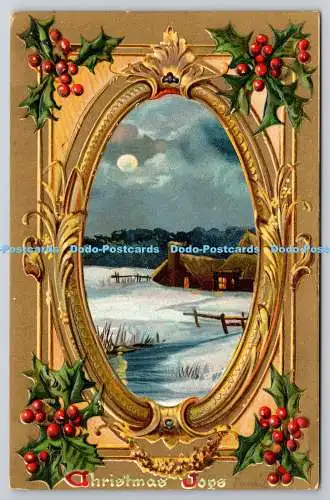 R772385 Christmas Joys Village Home Holly Postkarten Serie Nr 100