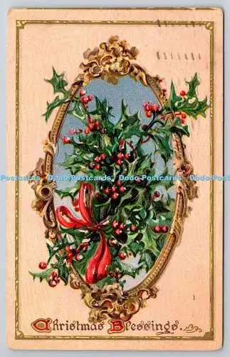 R772386 Christmas Blessings Red Berries Holly Post Cards Series No 100 PM London