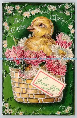 R773767 To Greet You Beste Osterwünsche Huhn mit Blumen Stecken Osterpost Ca