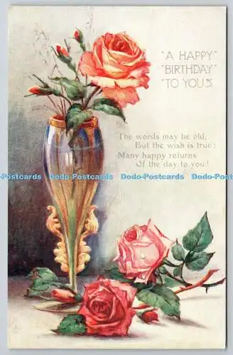 R773864 A Happy Birthday To You Rose in Vases Tuck Oilette No R 1071