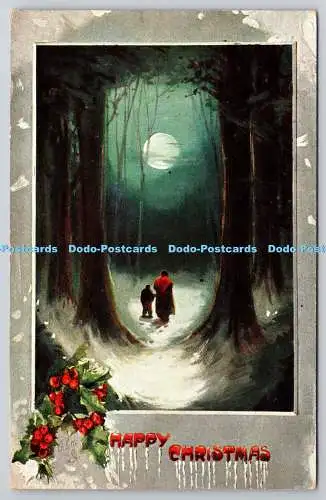 R773929 Frohe Weihnachten Wald in der Nacht Tuck Oilette C 1047