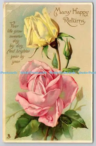 R773932 Many Happy Returns Roses Tuck Rapholette Glosso Birthday Series No R 109