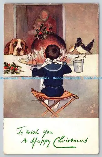 R773989 To Wish You a Happy Christmas Boy Enjoy Meal Dog Bird Tuck Oilette 8281