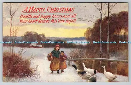 R774007 A Happy Christmas Girls and Goose Raphael Tuck and Sons Oilette J W G 19