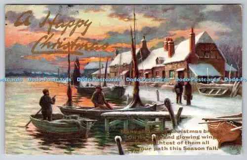 R774113 A Happy Christmas View of the Harbour Raphael Tuck and Sons Oilette Post