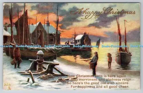 R774114 A Happy Christmas Snowy Shores Raphael Tuck and Sons Oilette Postkarte 96