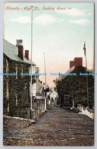 R775907 Clovelly High St Looking Down Howard Series Post Office 1909