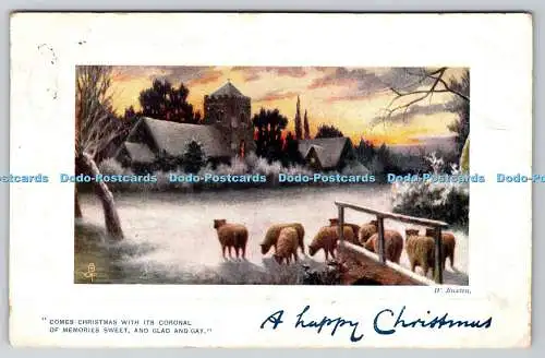 R774244 A Happy Christmas Village Sheep Raphael Tuck and Sons Oilette No C 1184