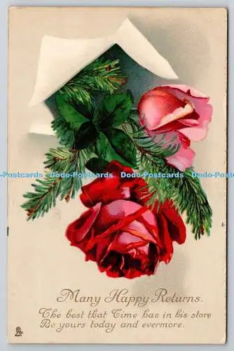 R775979 Many Happy Returns Roses Tuck Rapholette Glosso Birthday Series No R 104