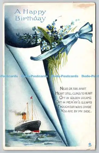 R775980 A Happy Birthday Ship in the Sea Blue Flowers Tuck Gem Glosso No 1306