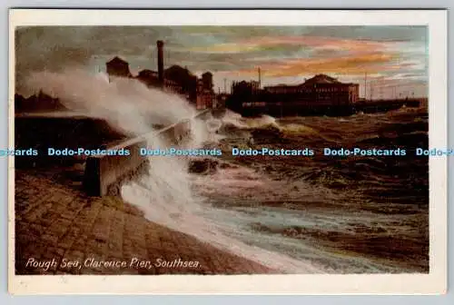 R774325 Southsea Clarence Pier Rough Sea Woolstone Bros Milton Fac Simile Sunset