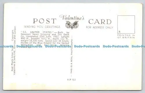 R774368 Schiff USA Valentine and Sons Ltd Echt Foto Liner Serie RP