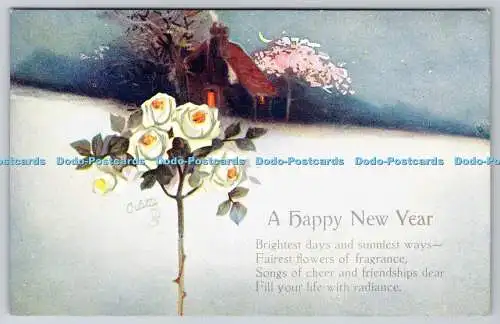 R774475 A Happy New Year House Rose Raphael Tuck and Sons Oilette Postkarte Nr. 10