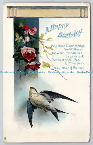 R776276 A Happy Birthday Flowers and Bird Tuck Gem Glosso No R 1024