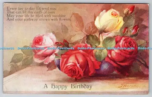 R774785 A Happy Birthday Rosen in Schalen Raphael Tuck and Sons Oilette Postkarte N