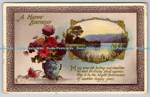 R774789 A Happy Birthday Lake Flowers in the Vase Raphael Tuck and Sons Gem Glos