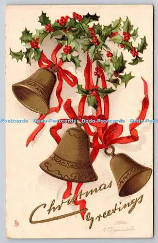 R776459 Christmas Greetings Bells Tuck Series No C 1038 Ellen H Clapsaddle PM No