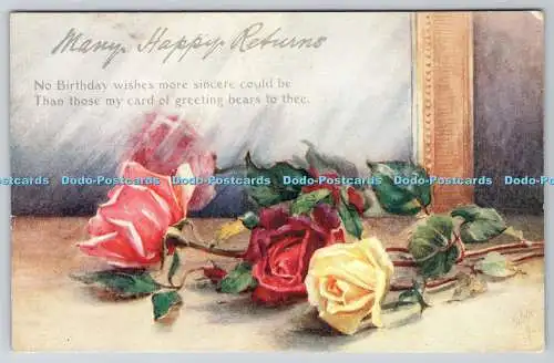 R774804 Many Happy Returns Roses Raphael Tuck and Sons No R 1070