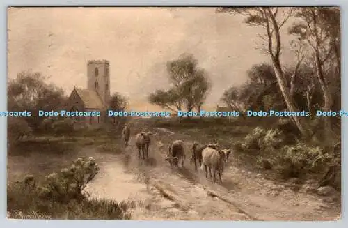 R776637 Cows View to Church C W Faulkner London Series 1610 British Production E