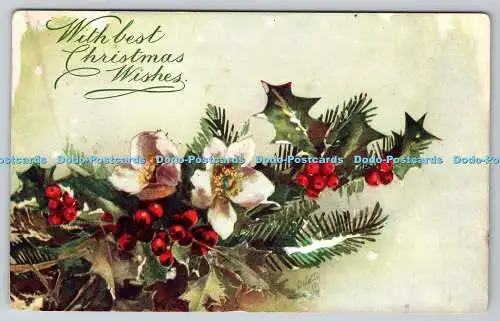 R776912 With Best Christmas Wishes Flowers Tuck Oilette 8453