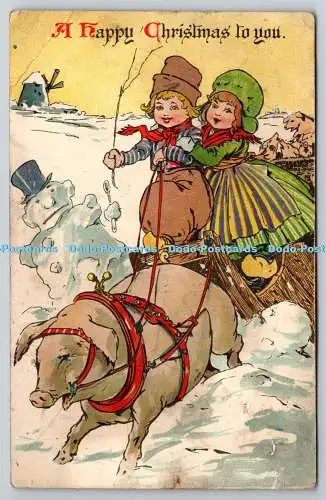 R773657 A Happy Christmas To You Schwein Mädchen und Junge Ernest Nister London Nr 336 E