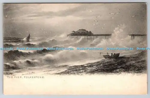 R775024 Folkestone The Pier Raphael Tuck and Sons Rough Sea Serie 802