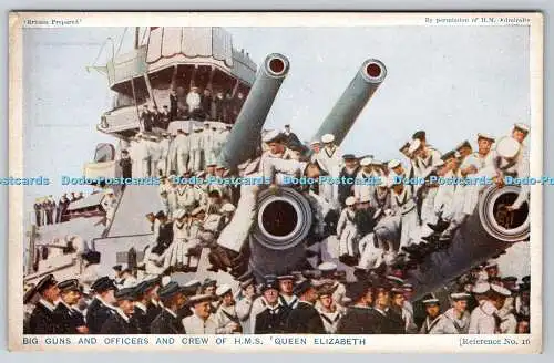 R775066 Big Gun and Officers and Crew of H M S Queen Elizabeth Photochrom Co Ltd