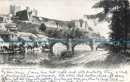 R675831 Richmond Castle und Old Bridge. C.E. kocht. 1903