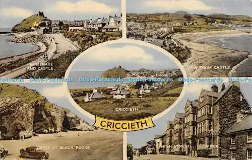 R387501 Criccieth Blick von Castle High Street Valentine Collo Farbe Mehrfachansicht